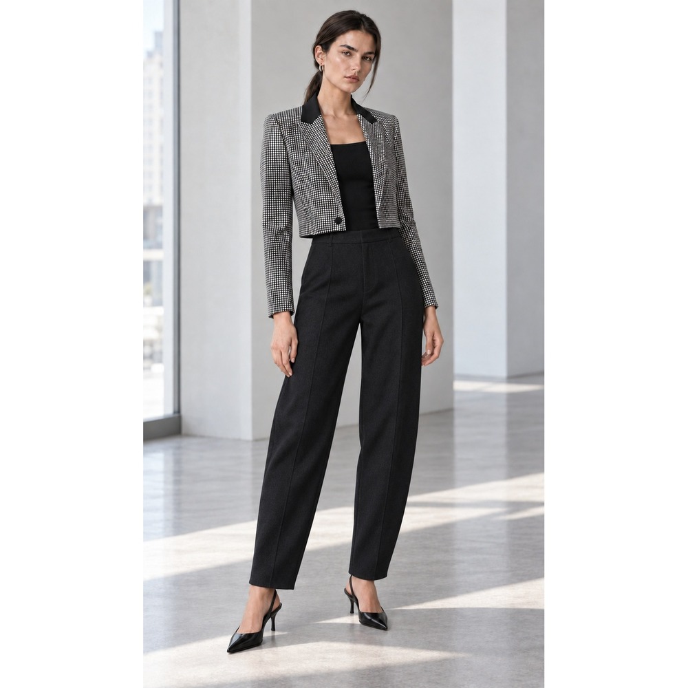 NWTTwinset Milano Cropped Houndstooth Wool Blend Jacket Black White US 8 IT 44